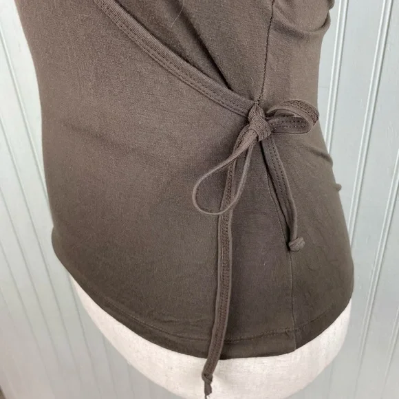 Vintage Y2K Rampage Brown Wrap Front Collared Tee Short Sleeves Size Small Fairy - Picture 5 of 9